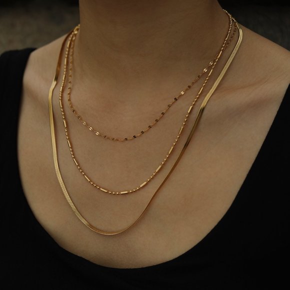 Triple Layer Multi Chain Gold Necklace - Picture 1 of 8